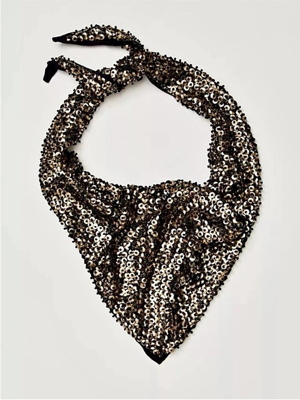 Free People Lyra  Hair Scarf Sequin Head Wrap Black & Gold  New